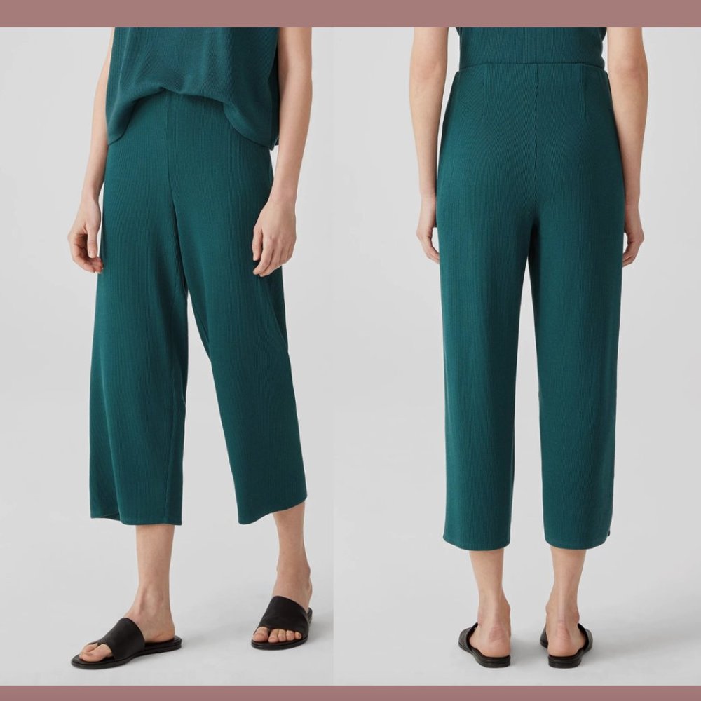 NWT $148‎ Eileen Fisher [ Medium ] Rib Straight Leg Crop Pants in Agean #5892